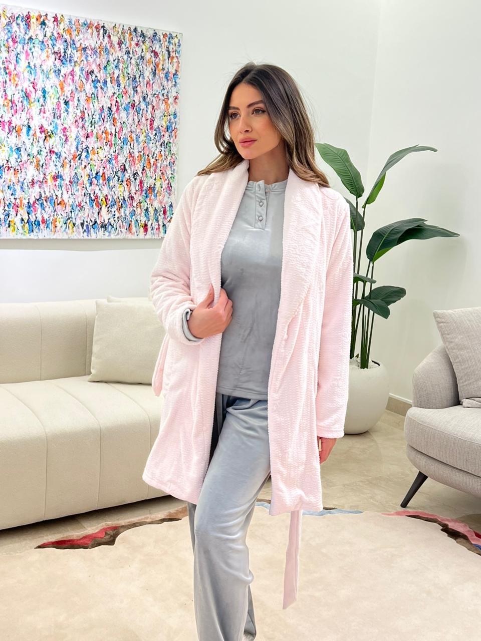 Snow Cloud Velvet Pants & Robe Pajama Set
