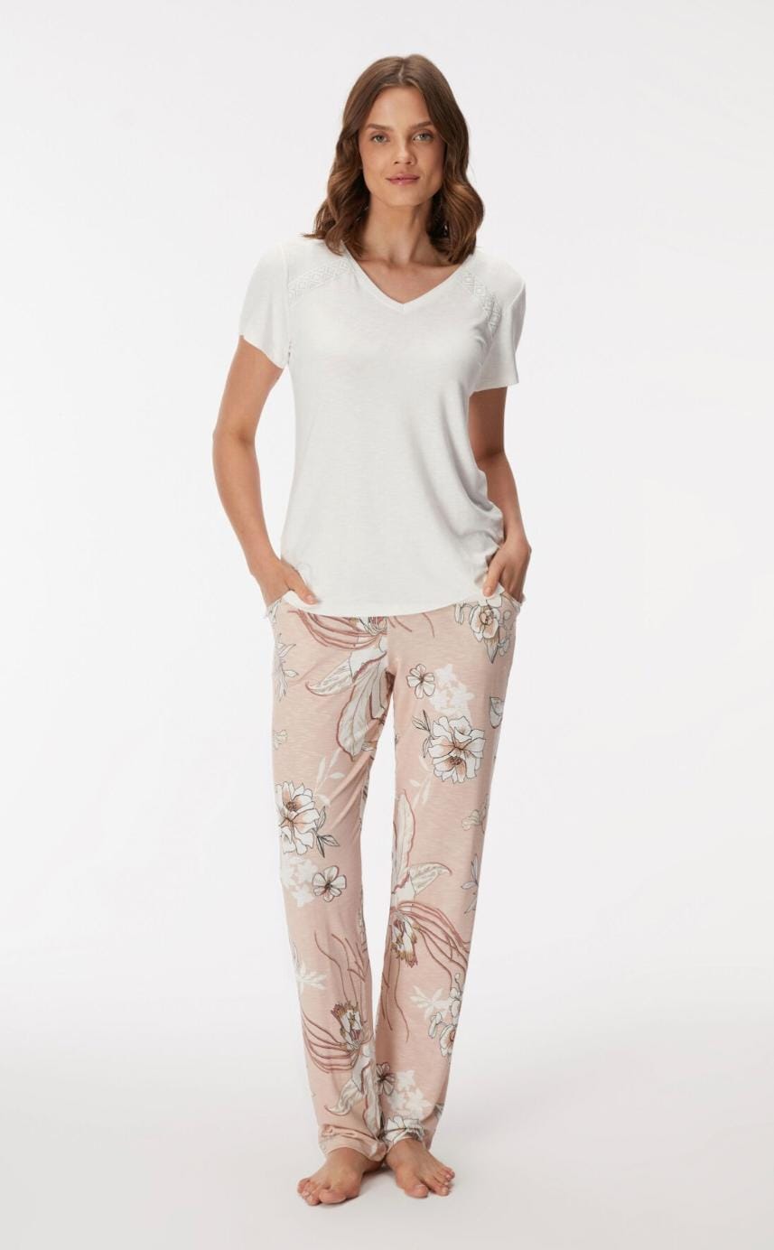 2-Piece Summer Pyjama Set - White - Pink - Women PJ - Summer PJ - Soft PJ