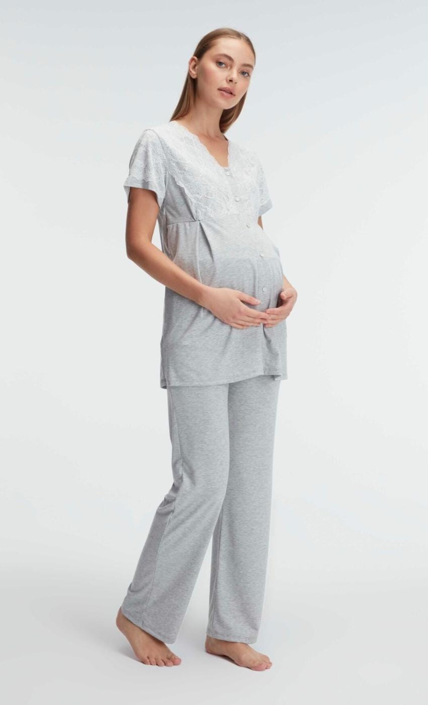 grey maternity 2-piece pyjama set - Maternity PJ - Pregnant PJ - Summer PJ - Women PJ - mom PJ