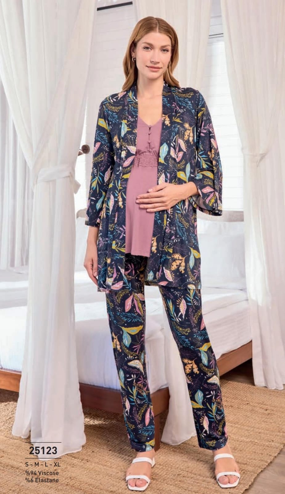 maternity 3-piece pants pyjama set in navy - Pajamas - Summer PJ - Women PJ - Soft PJ