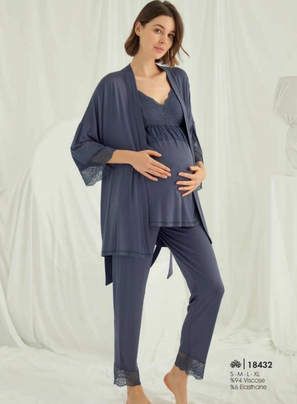 navy maternity 3-piece pyjama set - Women PJ - Pajamas - summer PJ