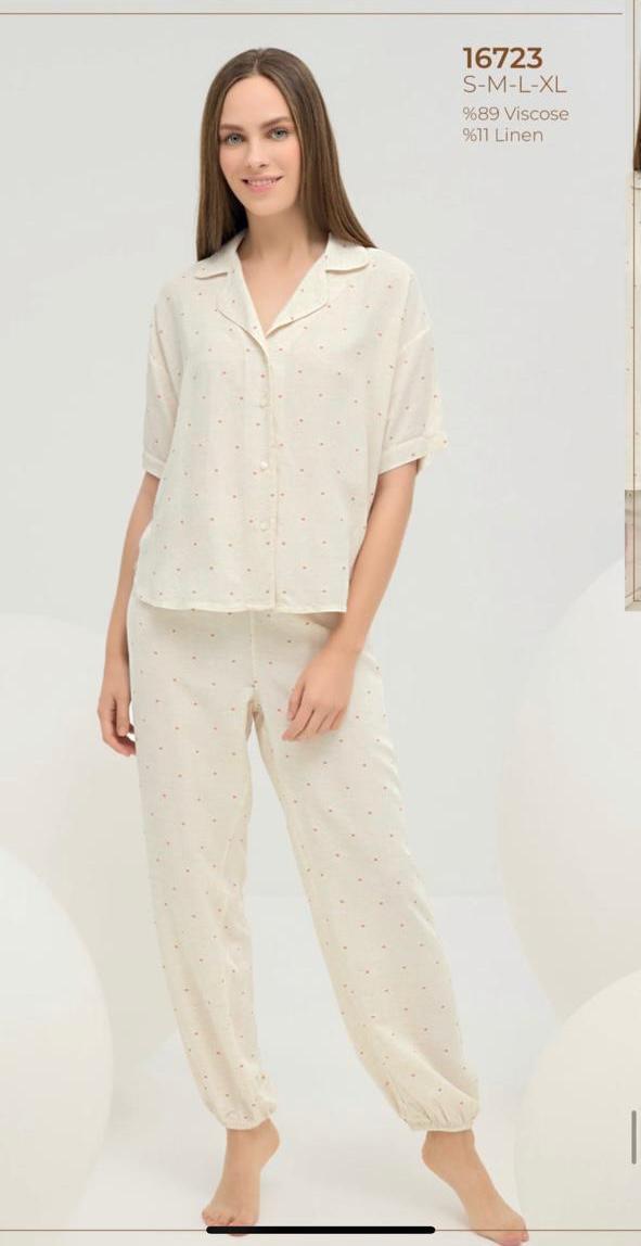 women’s 2-piece summer pyjama set in beige - summer pajama - women pajama - soft pajama - pajama