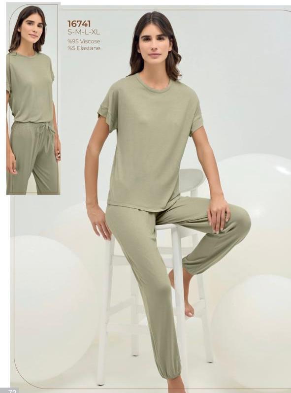 women’s 2-piece summer pyjama set in light olive green - pajama set - women pajama - summer pajama - soft pajama