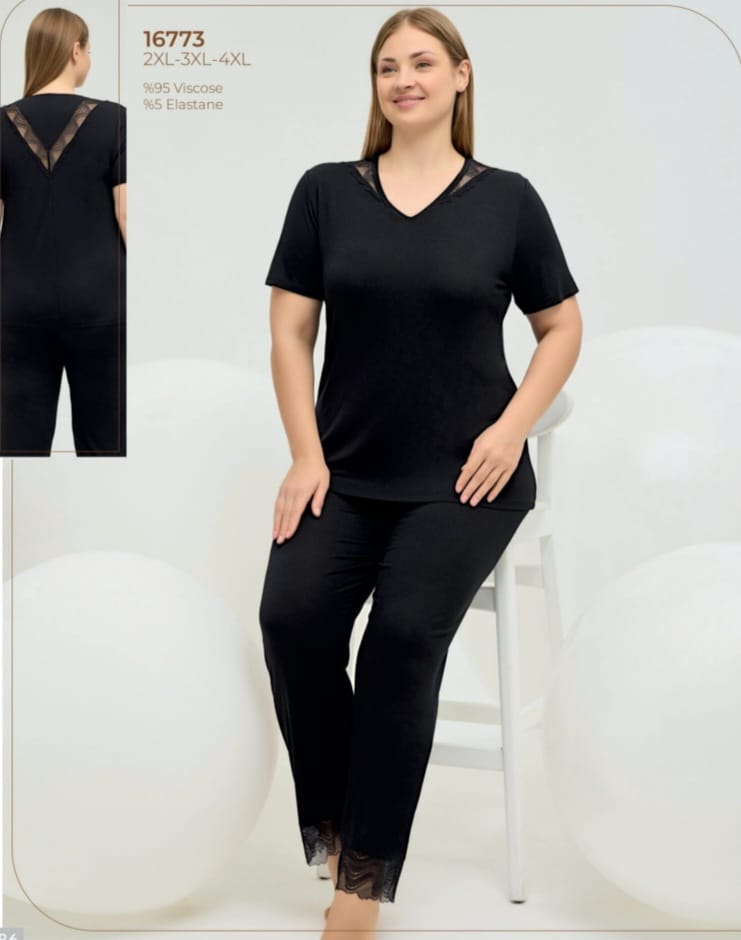 2-piece black plus size summer pyjama set for women - pajama set - women pajama - summer pajama 