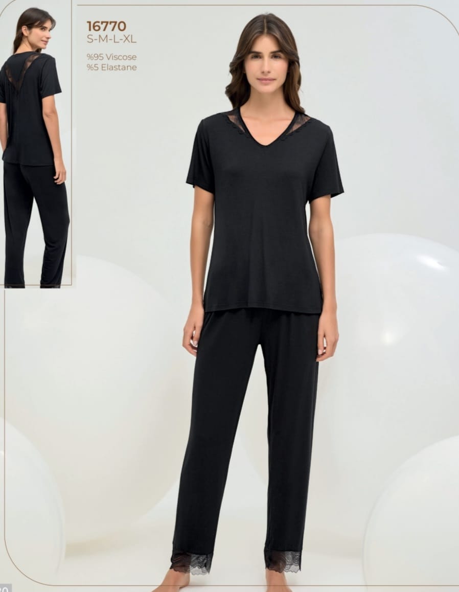 2-piece black pyjama set for women - pajama set - summer pajama - women pajama 