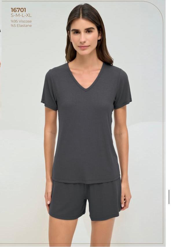 2-piece grey short pyjama set - pajama - women pajama - summer pajama - soft pajama 