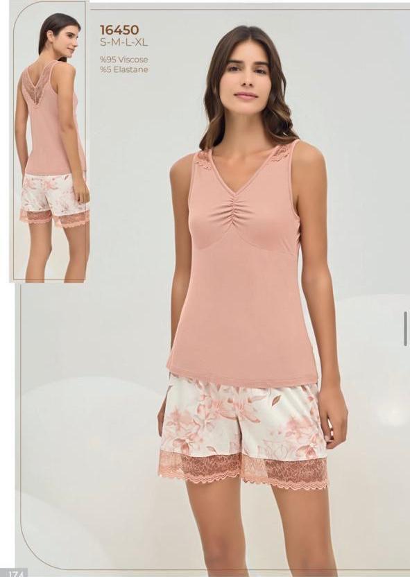 2-piece pink summer pyjama set - summer pajama - women pajama 