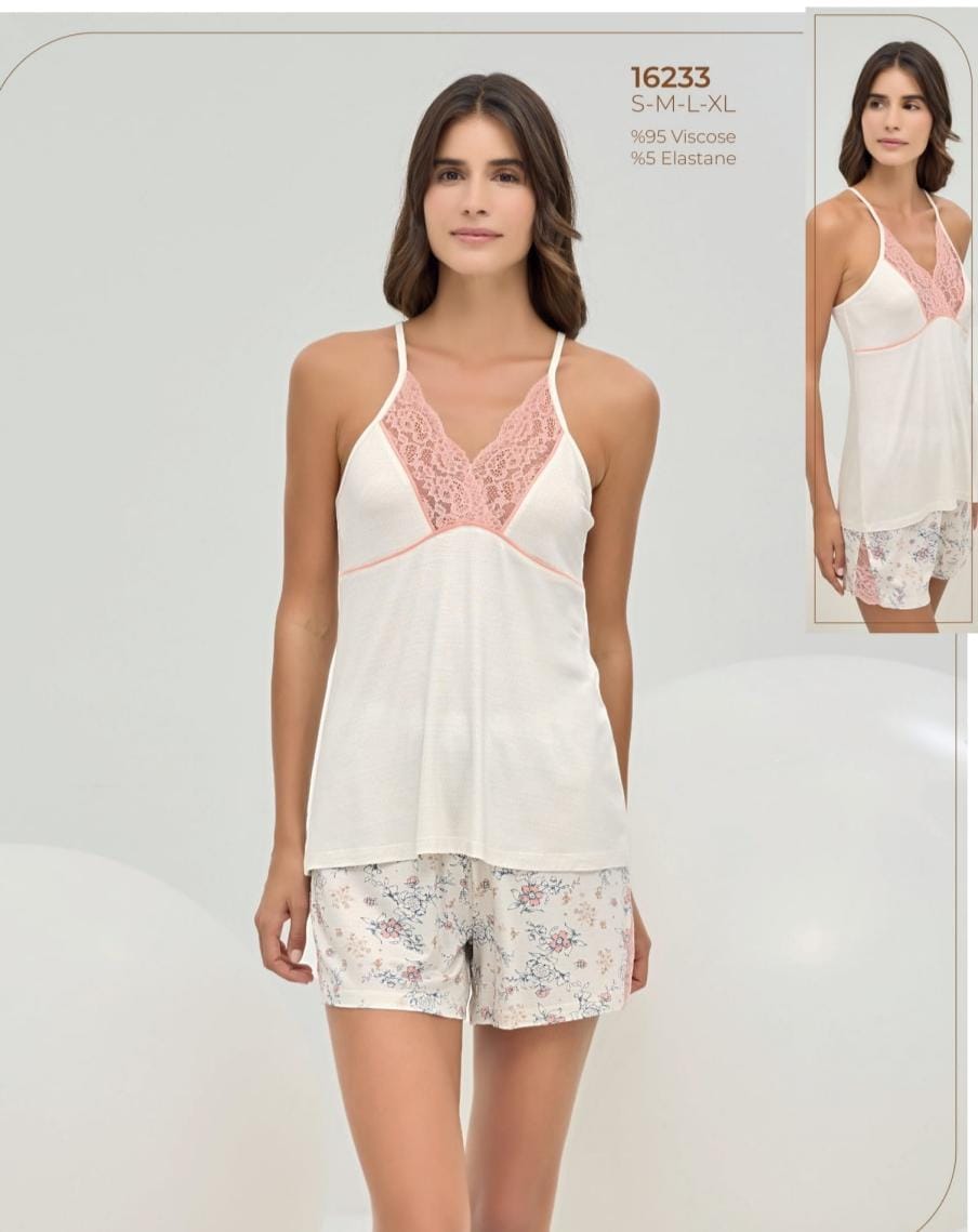 2-piece white short pyjama set - pajama set - summer pajama - women pajama 