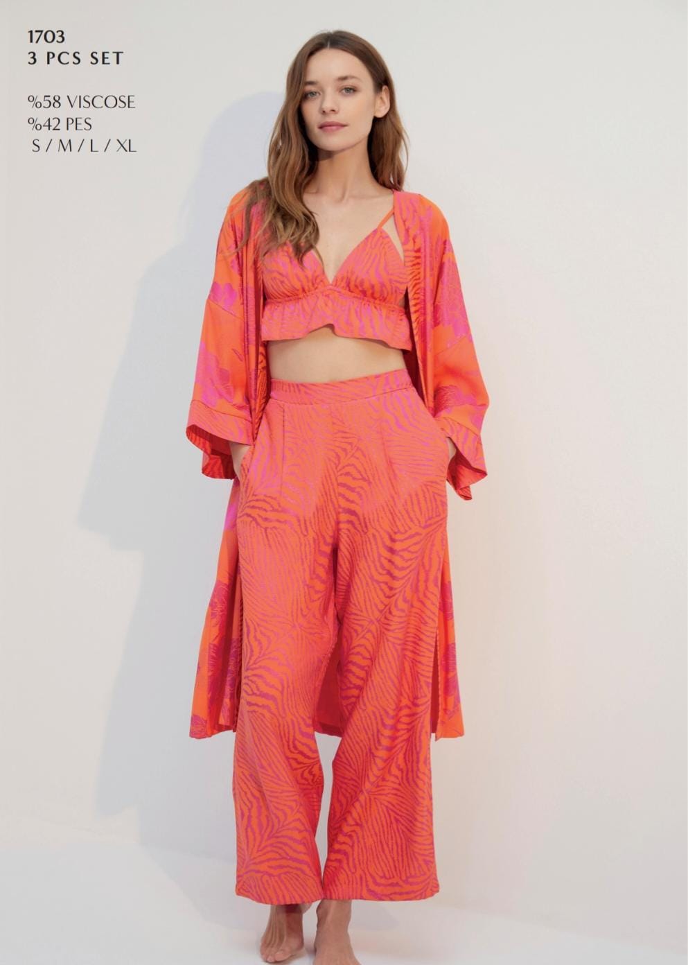 Sunset Zebra 3-Piece Pyjama Set – Soft Viscose Loungewear for Women