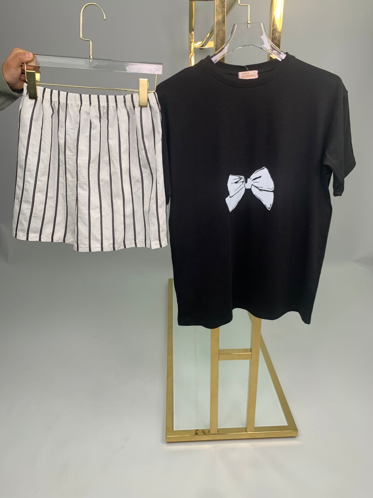 Black 2 pcs women’s short pyjama set with bow - pajama set - summer pajama - women pajama 