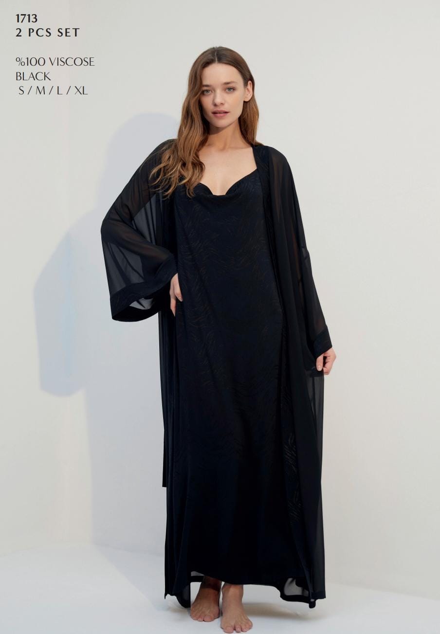 Black Summer Dress & Robe Pyjama Set – Lightweight Sleepwear for Women