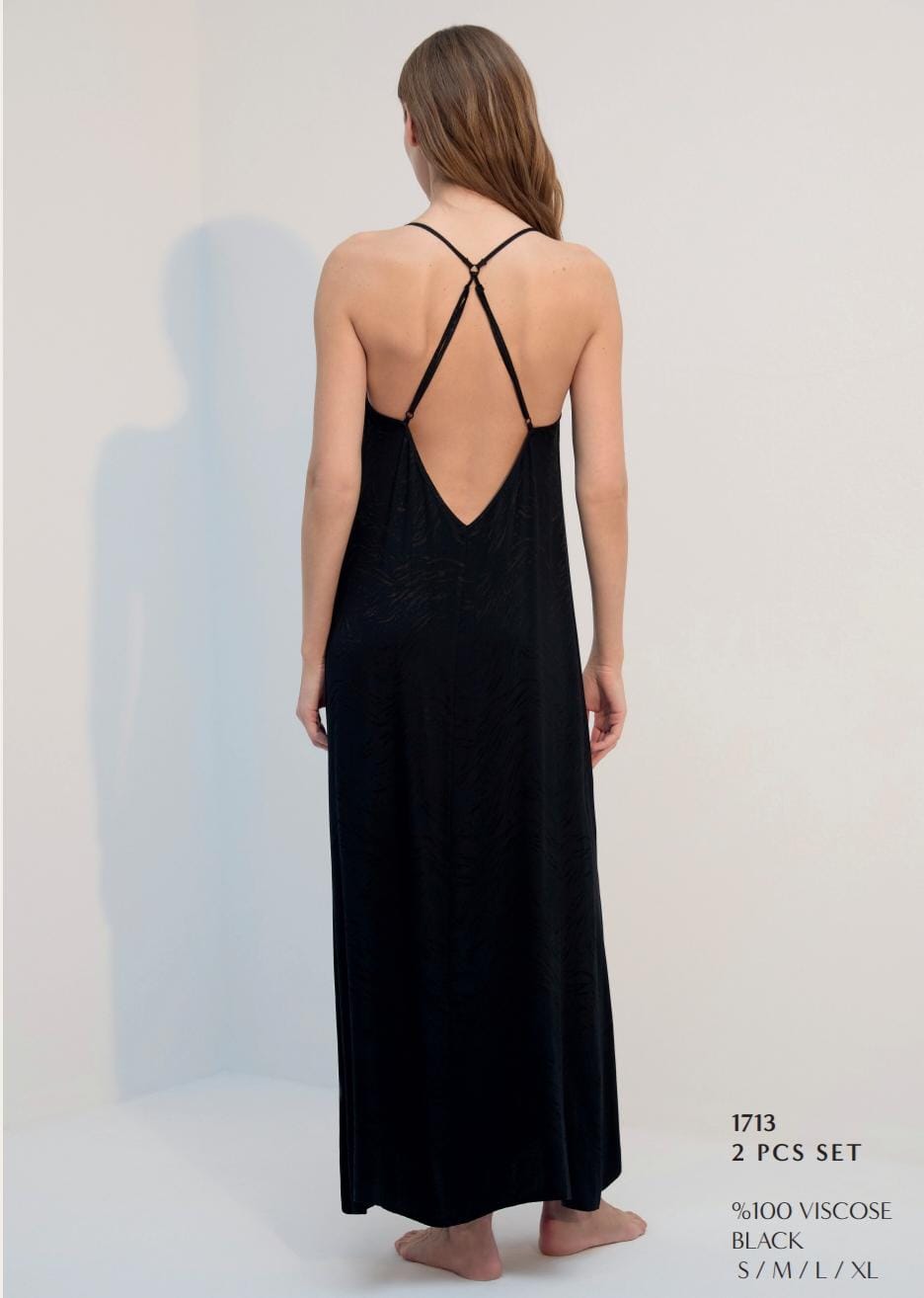 Black Summer Dress & Robe Pyjama Set – Lightweight Sleepwear for Women