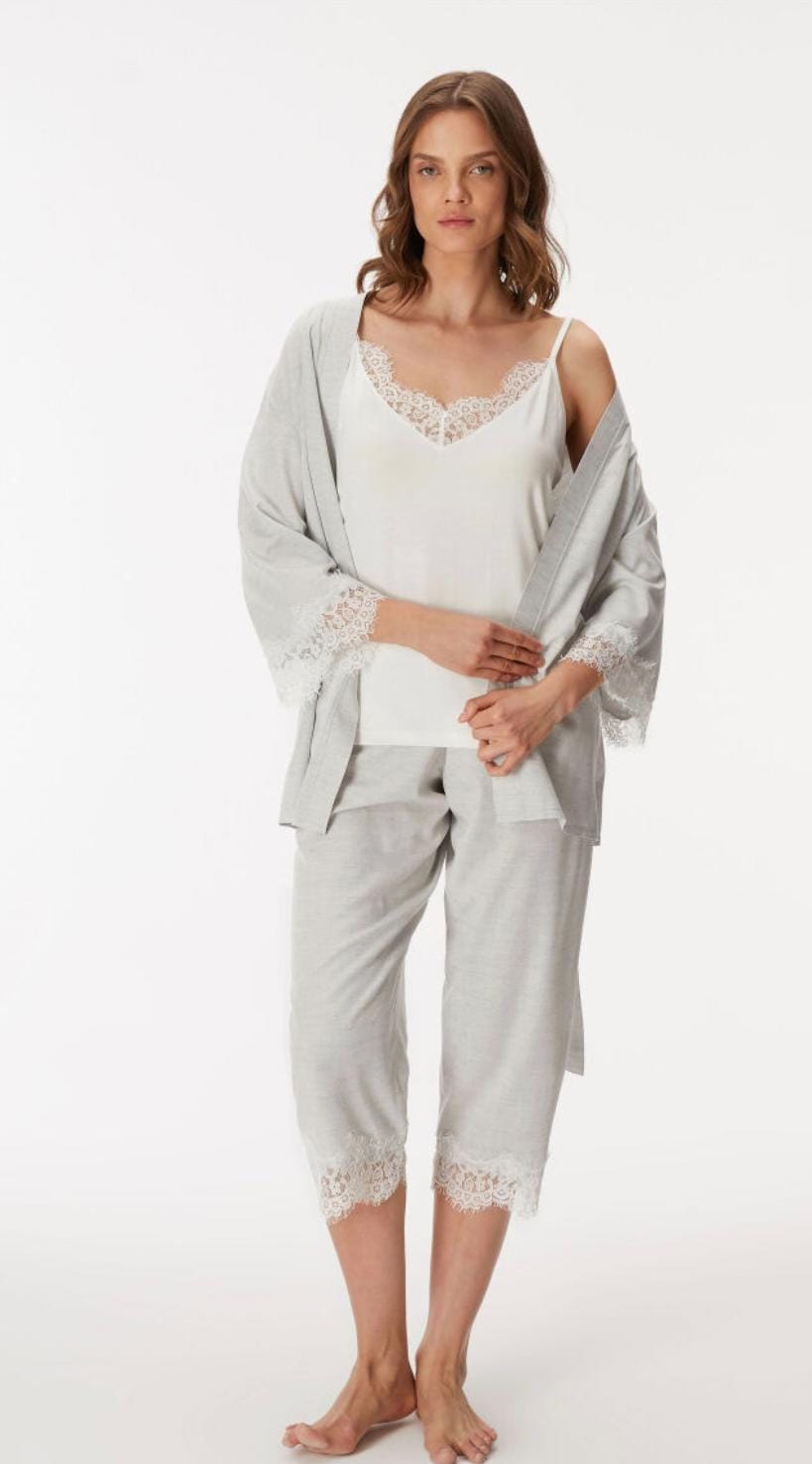 3-Piece Summer Pyjama Set - Grey PJ - Summer PJ - Women PJ - Soft - Breathable PJ