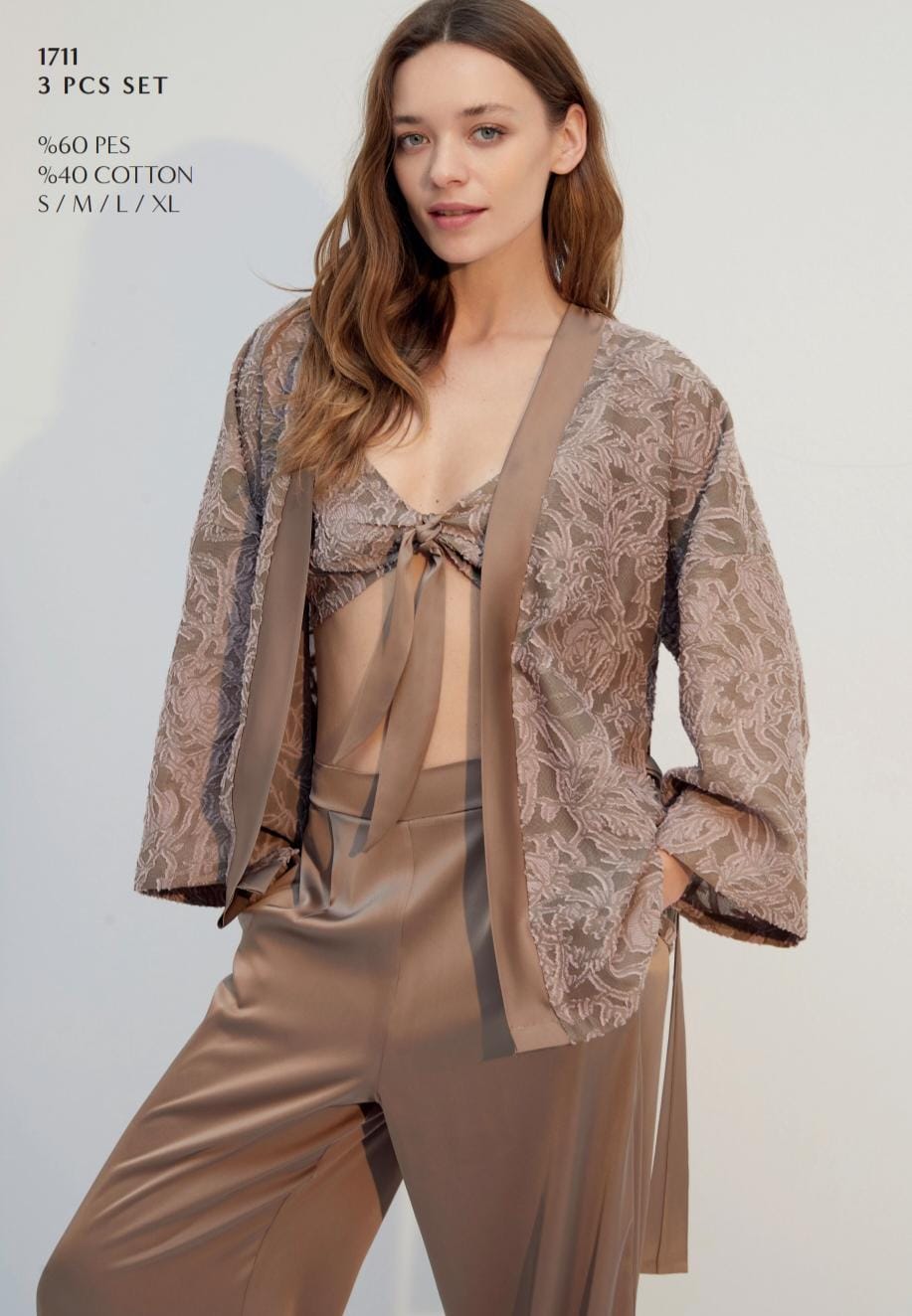 Cocoa 3-Piece Pants Pyjama Set – Cotton & PES Sleepwear for Women