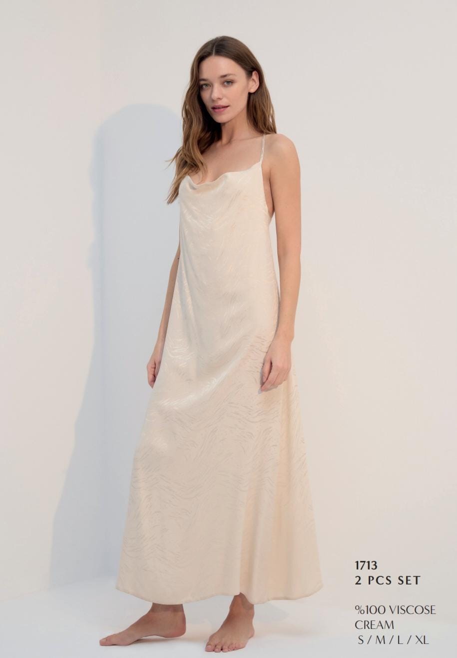 Cream Dress & Robe Pyjama Set – Lightweight Summer Sleepwear for Women
