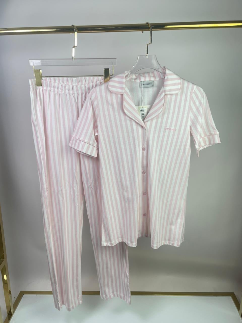 Pinstripe Short Sleeve Pants Pajama Set