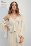 Light Beige 3-Piece Pants Pyjama Set – Summer Sleepwear with Robe for Women