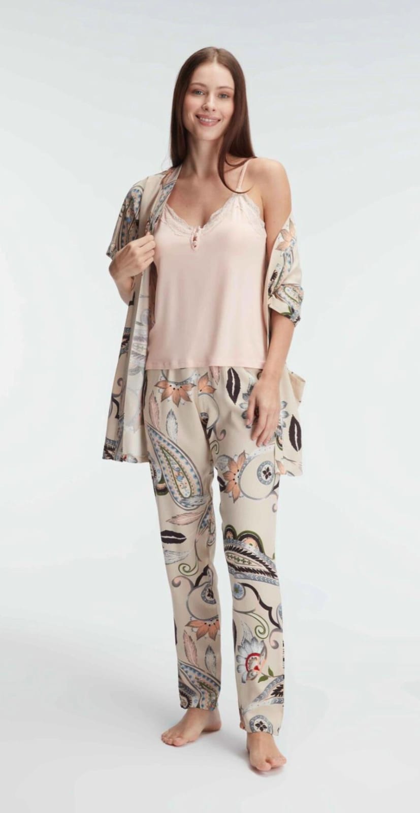 Pink/Beige 3-Piece Summer Pyjama Set - Women PJ - Summer PJ - Breathable PJ - soft