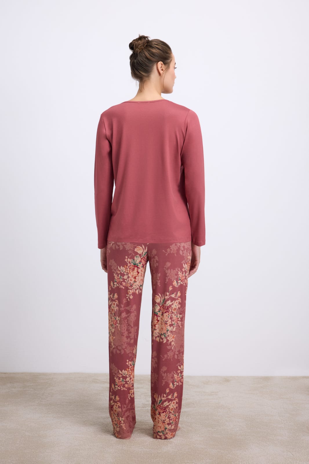 Rose Print Henley Pants Pajama Set