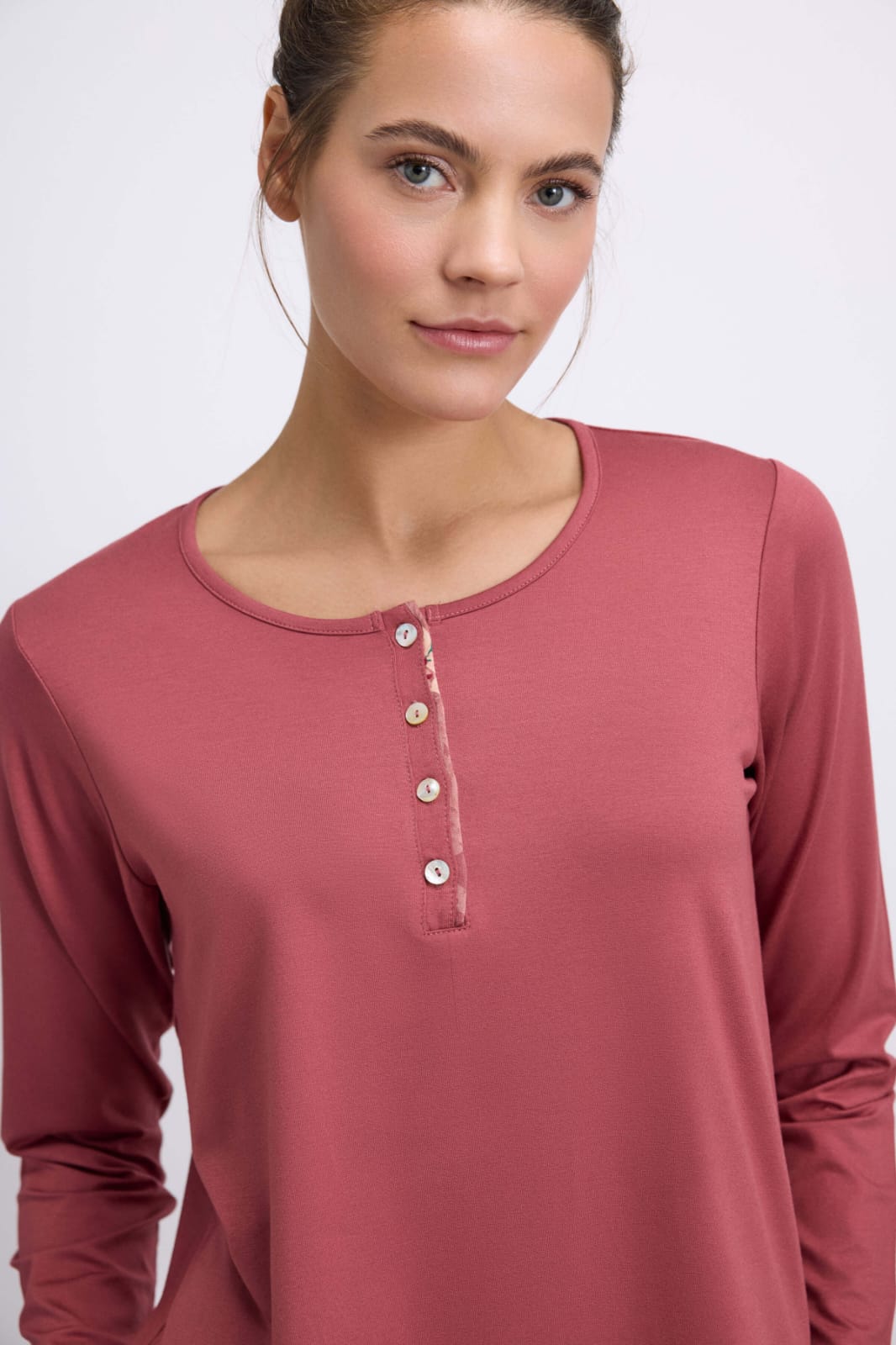 Rose Print Henley Pants Pajama Set