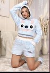 Fluffy Blue Hoodie Shorts Pajama Set