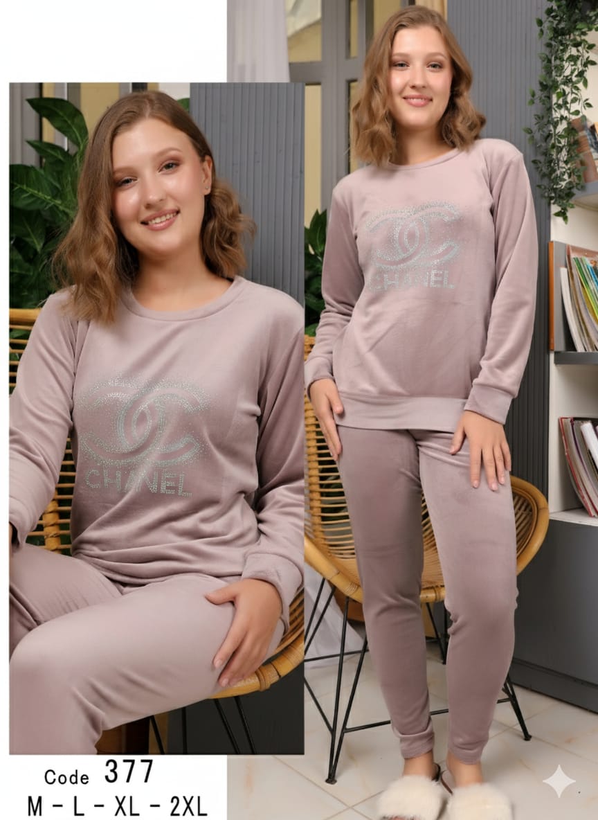 Luxe Logo Velour Pants Pajama Set