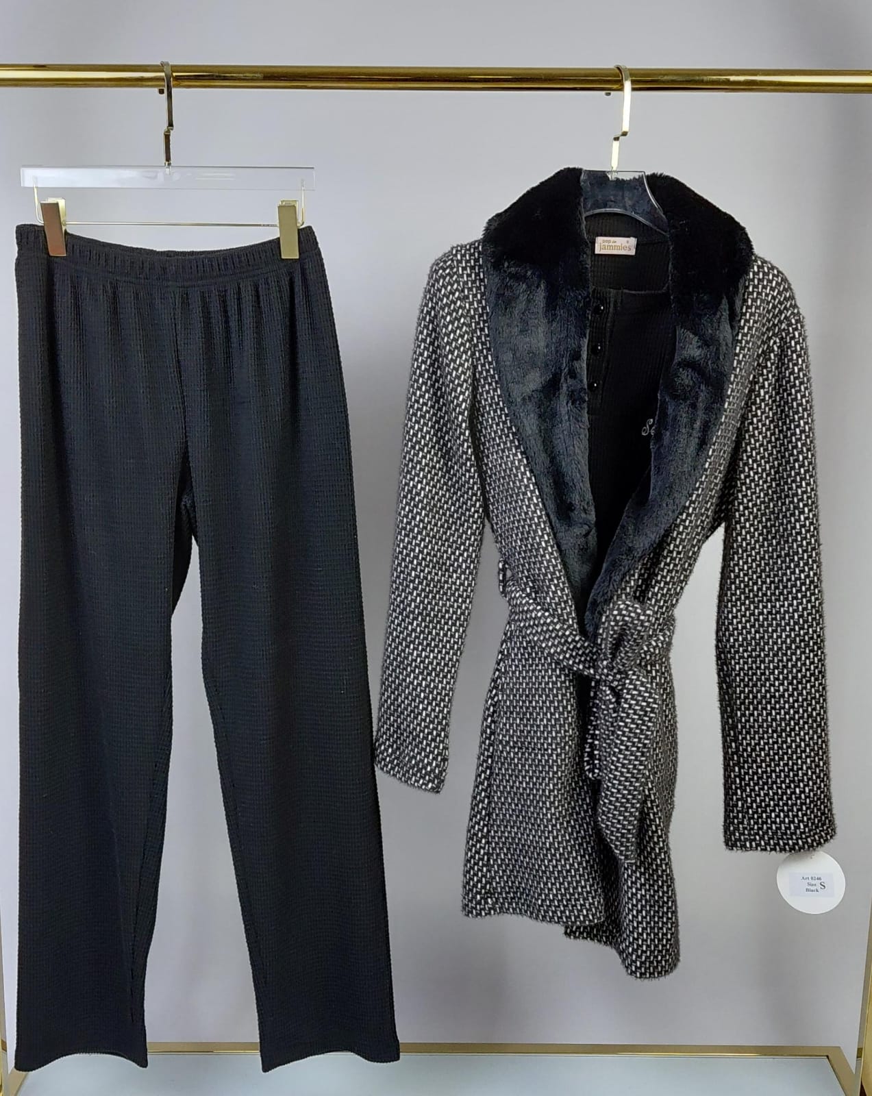 Faux Fur Collar Pants & Robe Pajama Set