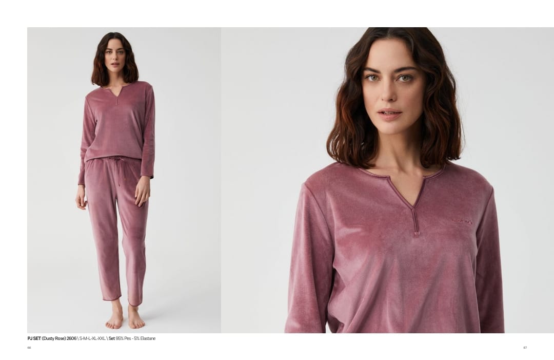Velour Notch-Neck Pants Pajama Set