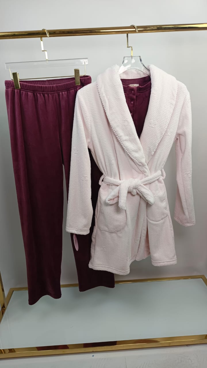 Snow Cloud Velvet Pants & Robe Pajama Set