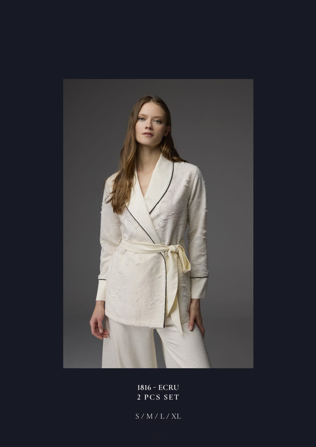 Ecru Piped Lounger Pants Pajama Set