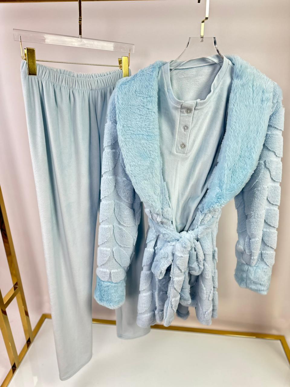 Plush Leaf Pants & Robe Pajama Set