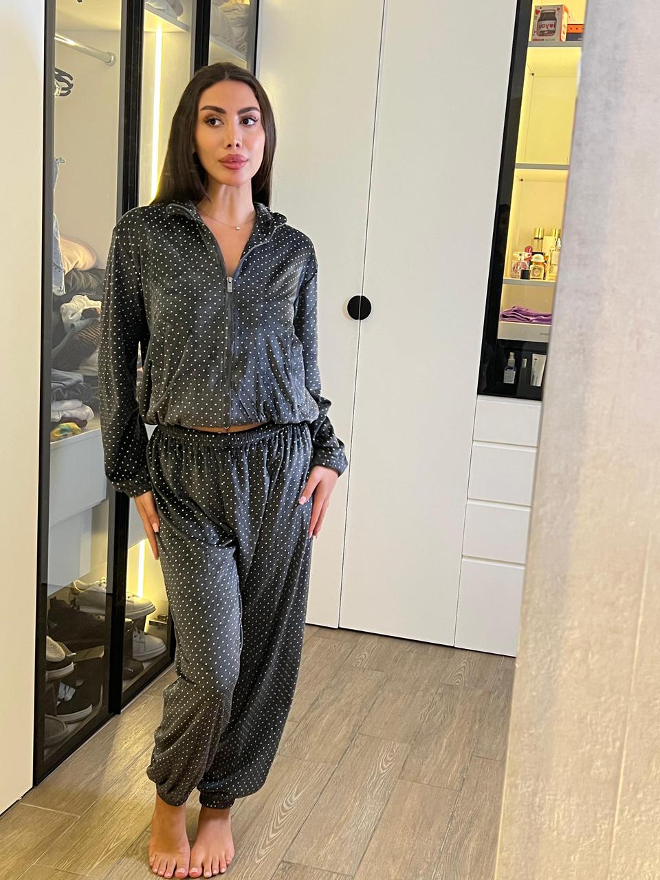 Plush Dot Pants Pajama Set