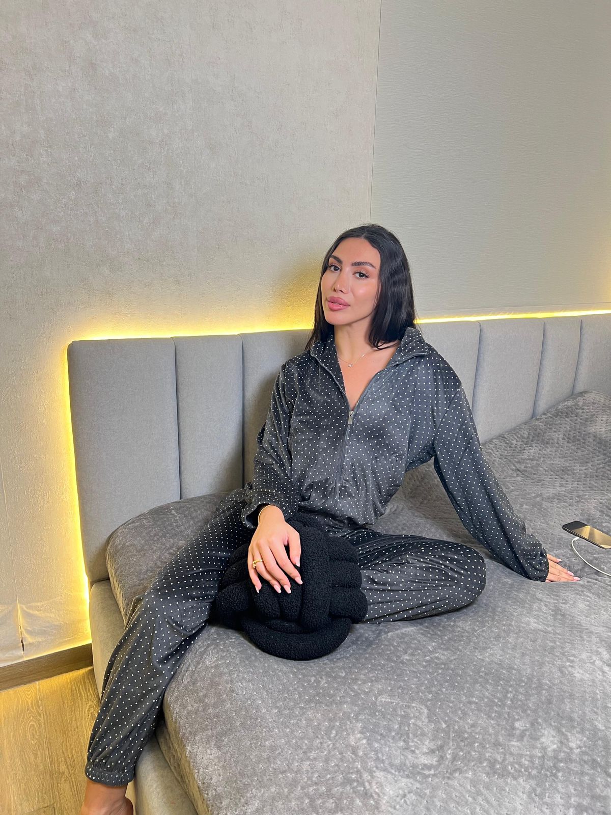 Plush Dot Pants Pajama Set