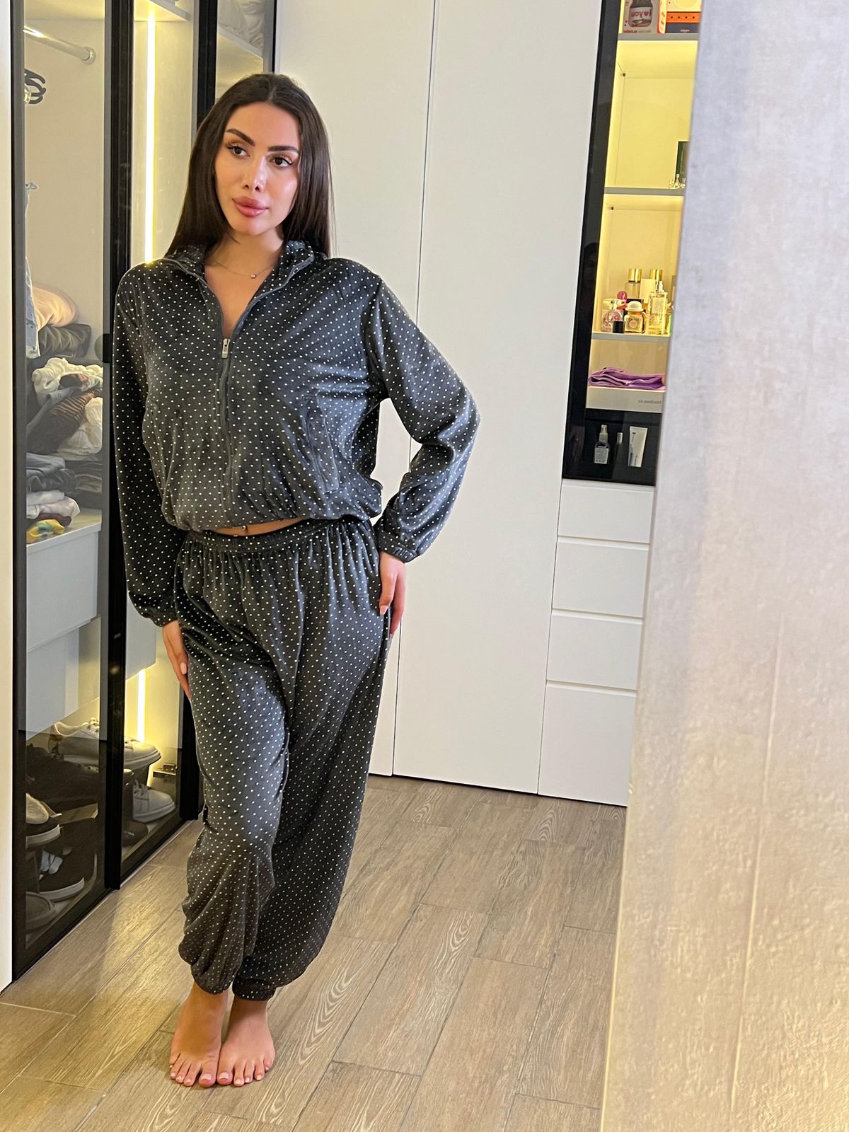 Plush Dot Pants Pajama Set