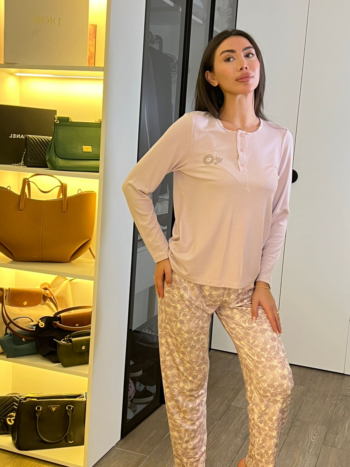 Soft Petal Henley Pants Pajama Set