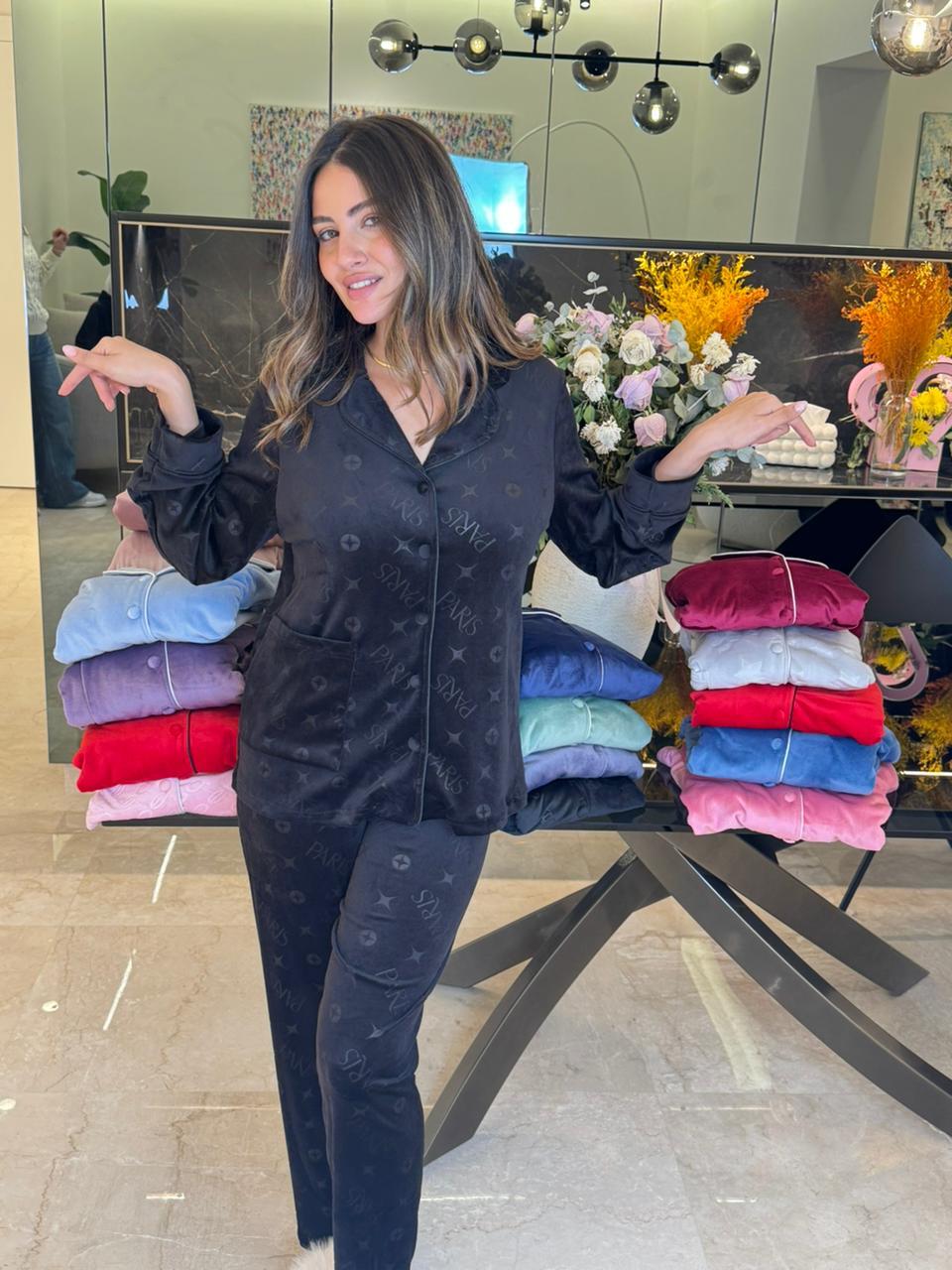Fleece Button-up Pants Pajama Set