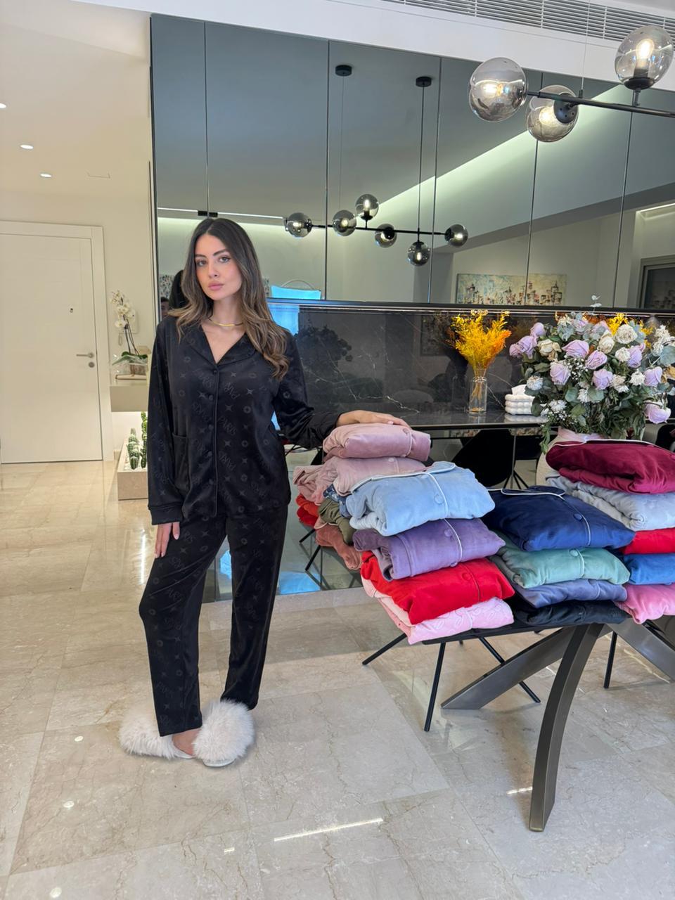 Fleece Button-up Pants Pajama Set