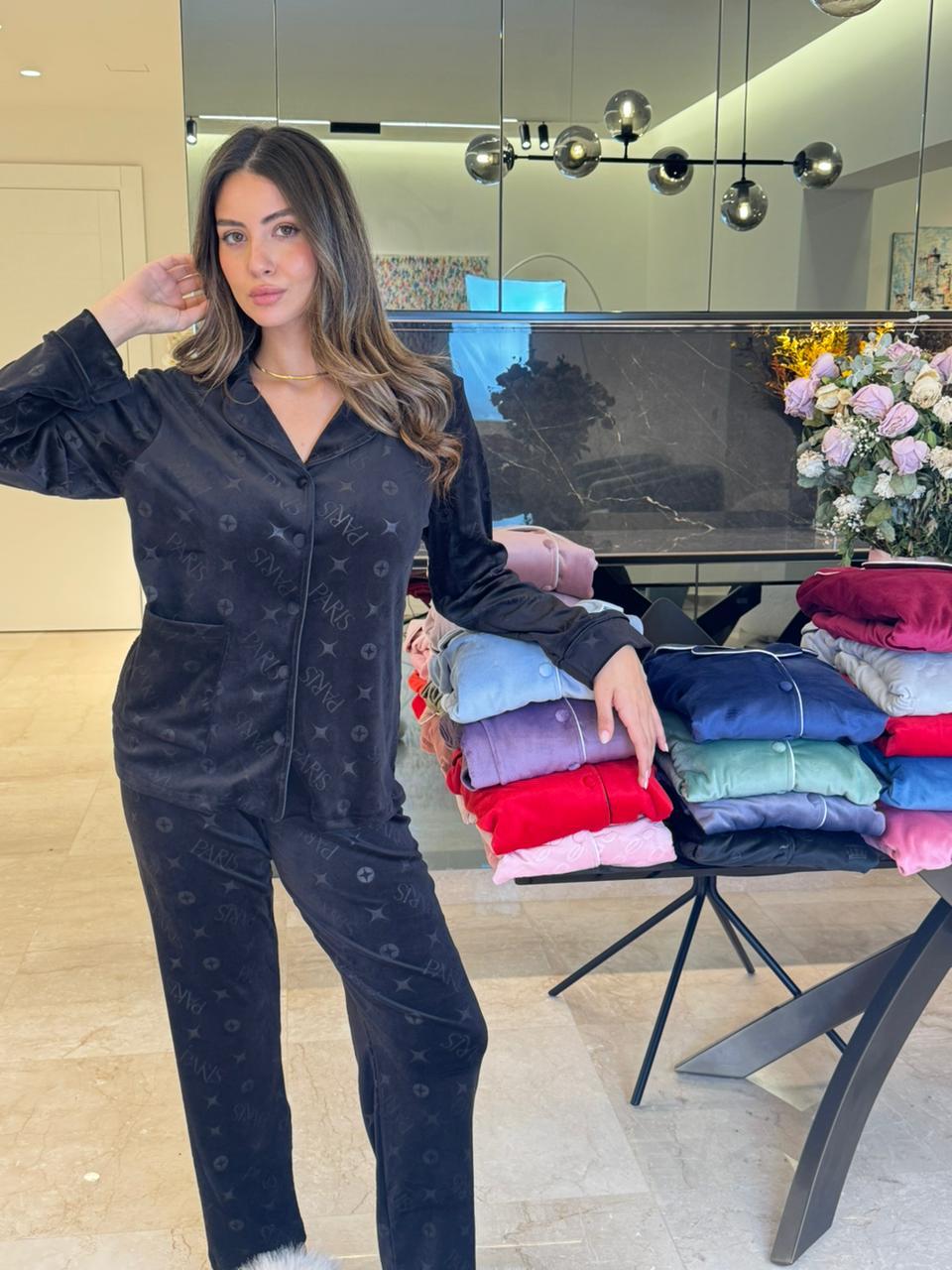 Fleece Button-up Pants Pajama Set