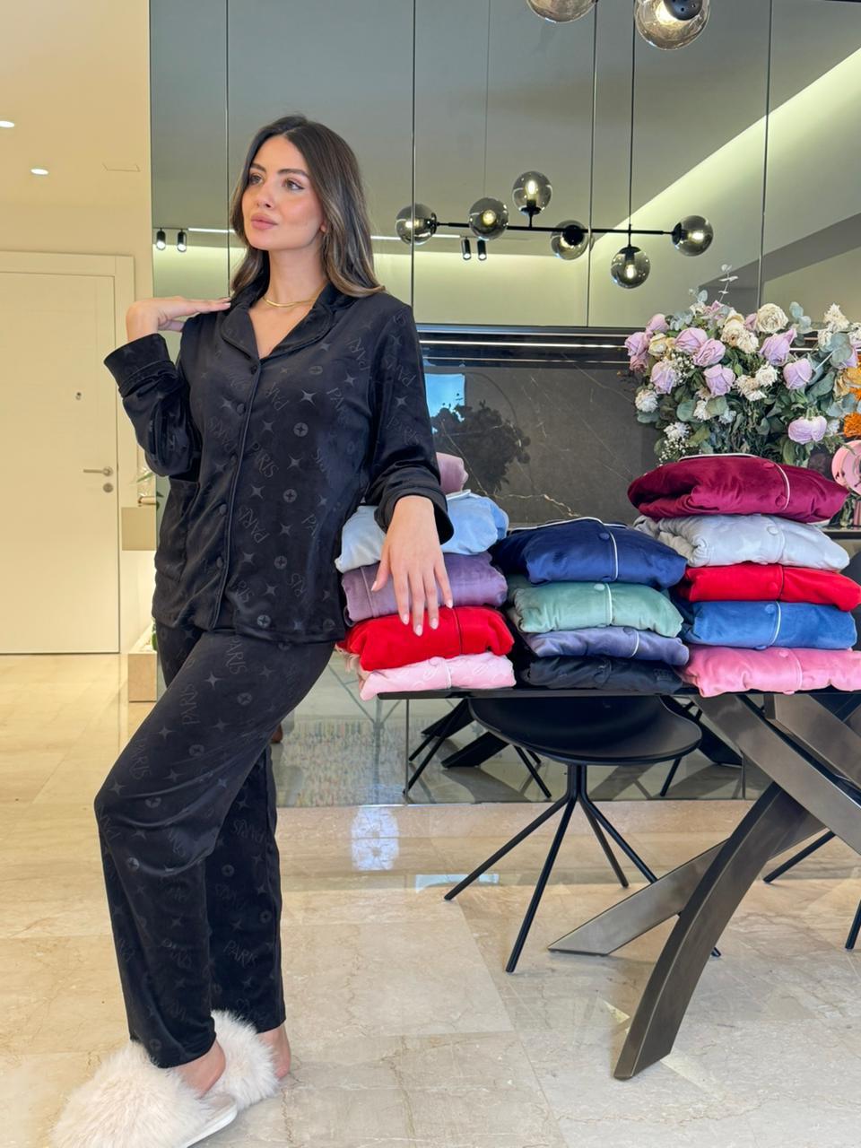 Fleece Button-up Pants Pajama Set