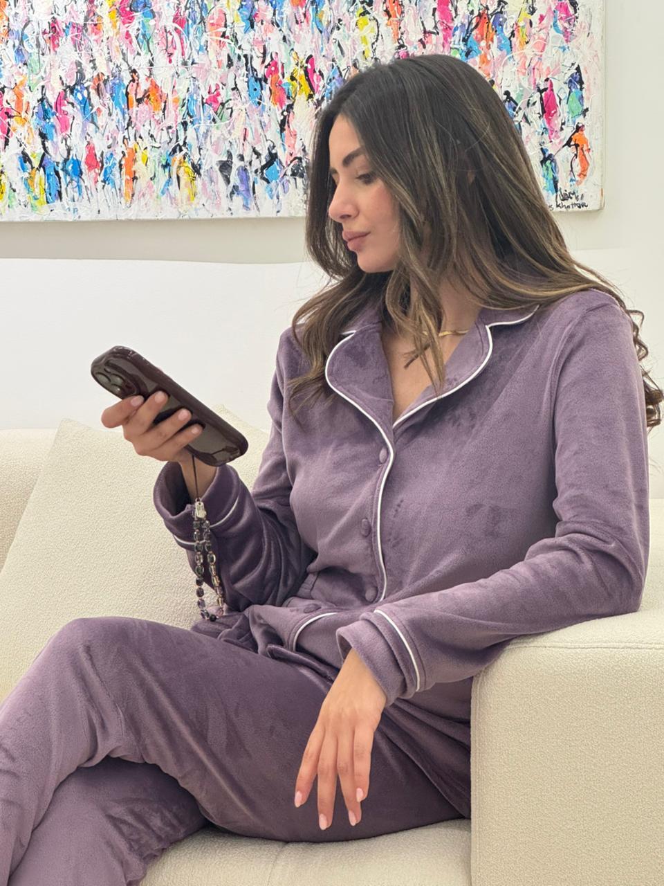 Fleece Button-up Pants Pajama Set