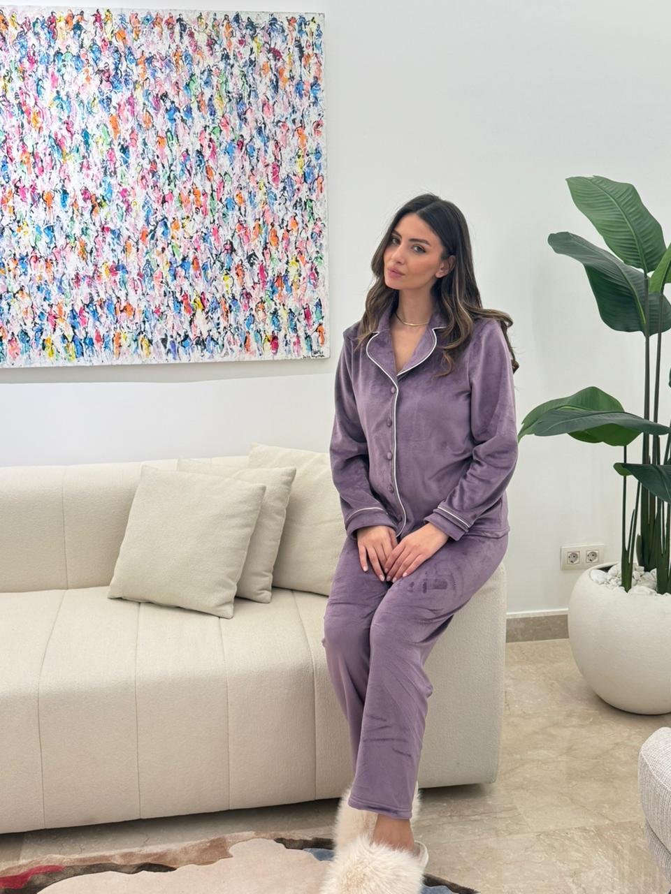 Fleece Button-up Pants Pajama Set