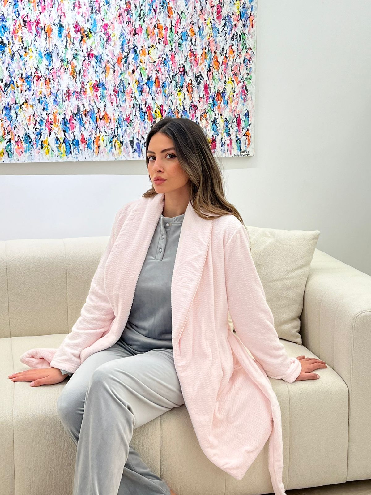 Snow Cloud Velvet Pants & Robe Pajama Set