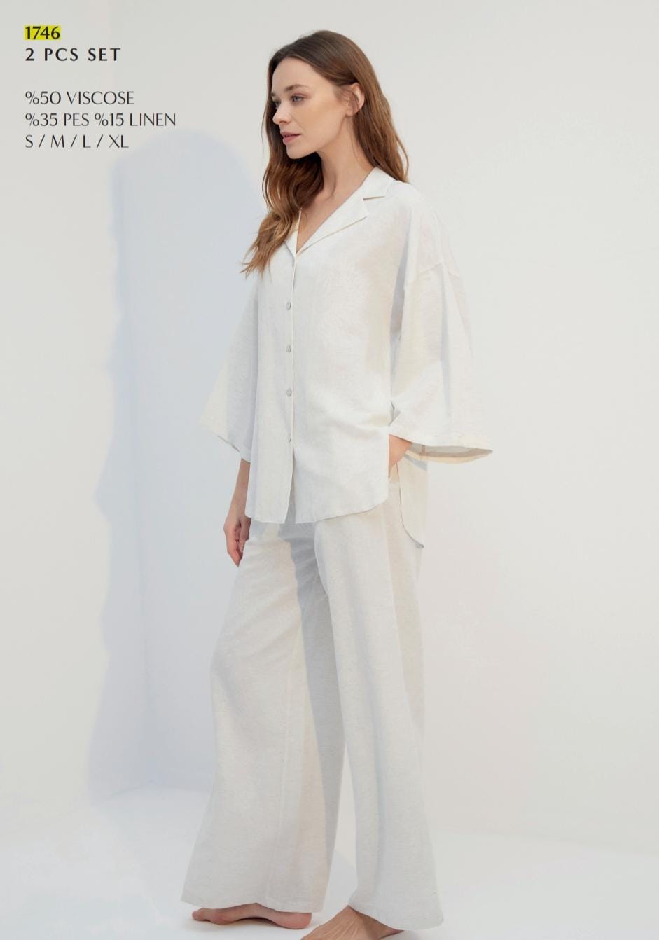 White 2-Piece Pants Pyjama Set – Lightweight Summer Sleepwear for Women