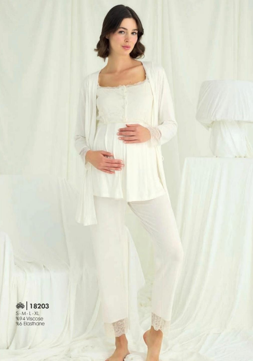 maternity 3-piece pants pyjama set in white - Maternity Pajamas - Women Pajamas - Summer PJ