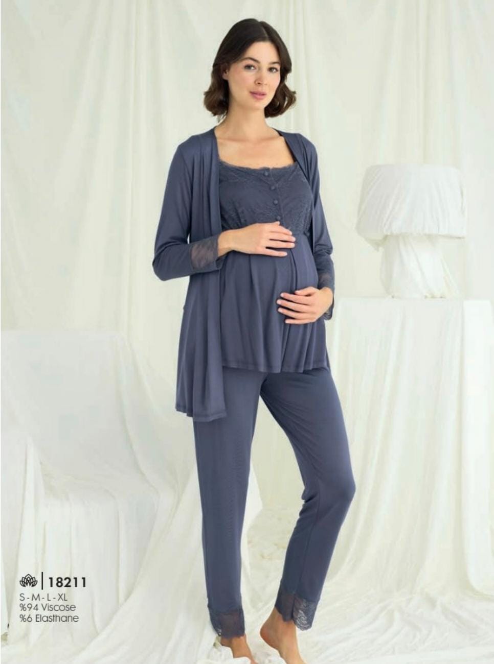 navy maternity 3-piece pyjama set - Women Pajamas - Maternity Pajamas - Soft PJ - Breathable PJ