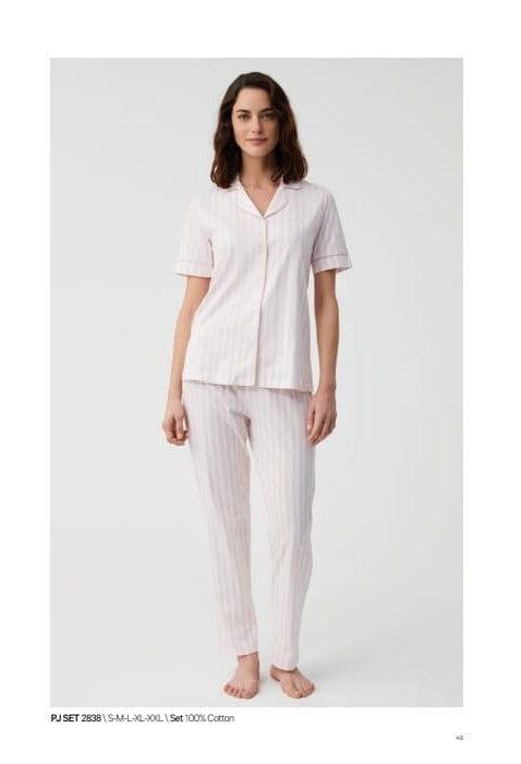 Pinstripe Short Sleeve Pants Pajama Set