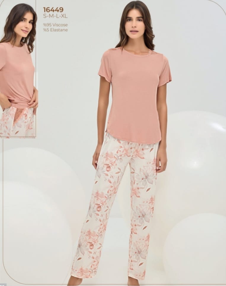 2 pcs pink pants pyjama set - pajama set - women pajama - summer pajama 