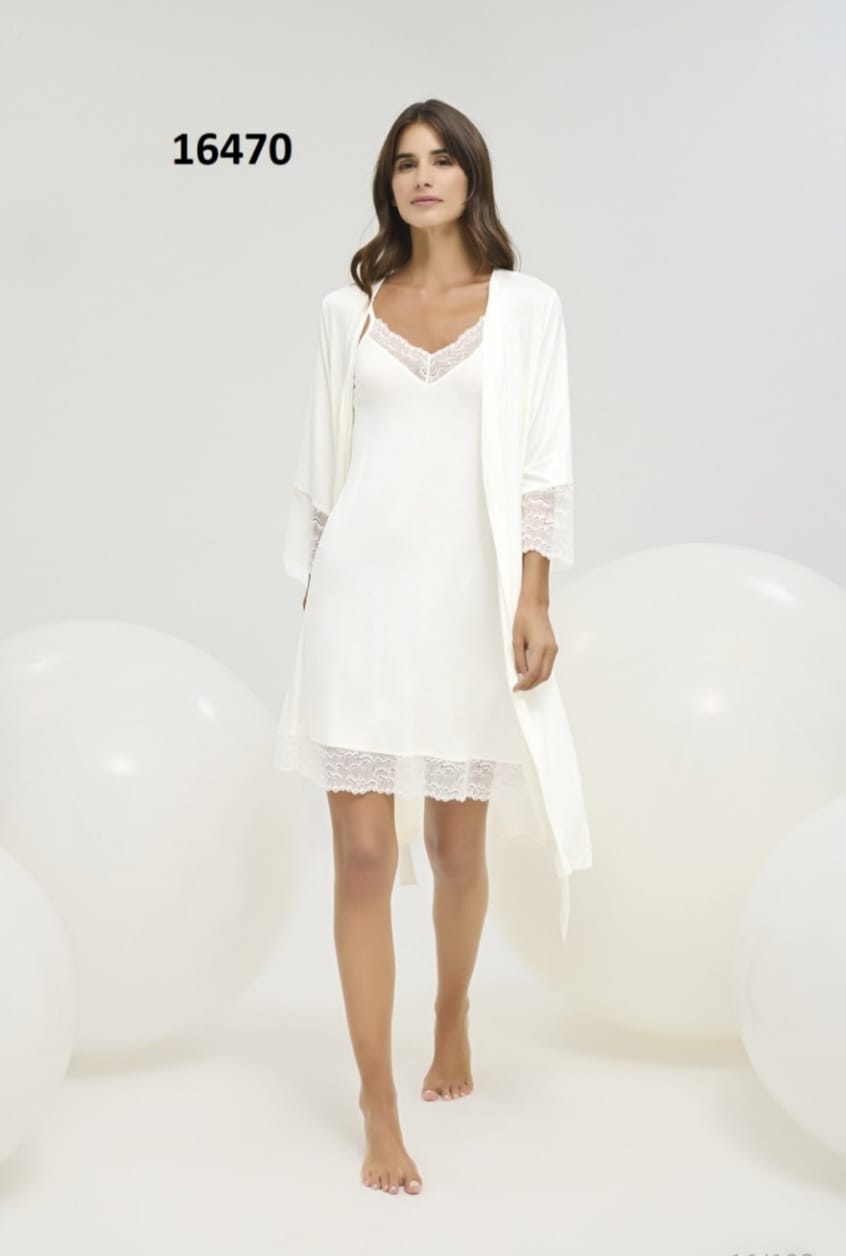 women’s white dress and robe pyjama set - pajama set - summer pajama - women pajama 