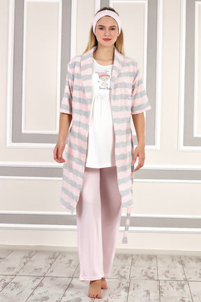 Popjammies striped maternity pajama set in soft pink with robe and pants